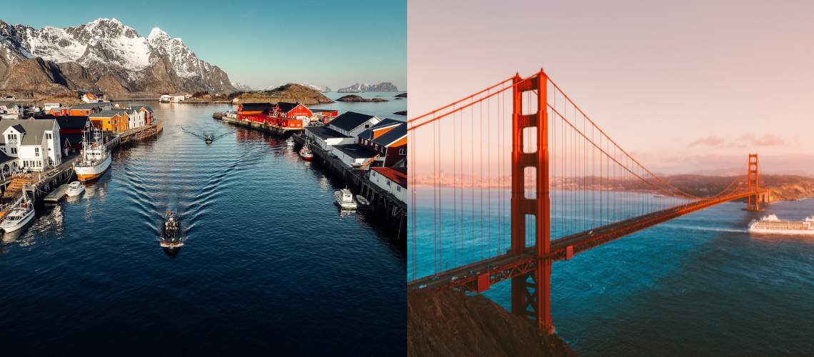Lofoten and Golden Gate Bridge, San Fransisco