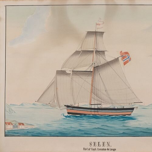 Dette maleriet av sluppen Selen er det nærmeste vi kommer et bilde av Restauration fordi den sluppen aldri selv ble avbildet. Maleriet er blitt brukt som grunnlag for de fleste  illustrasjoner av Restauration. Foto: Stavanger maritime museum