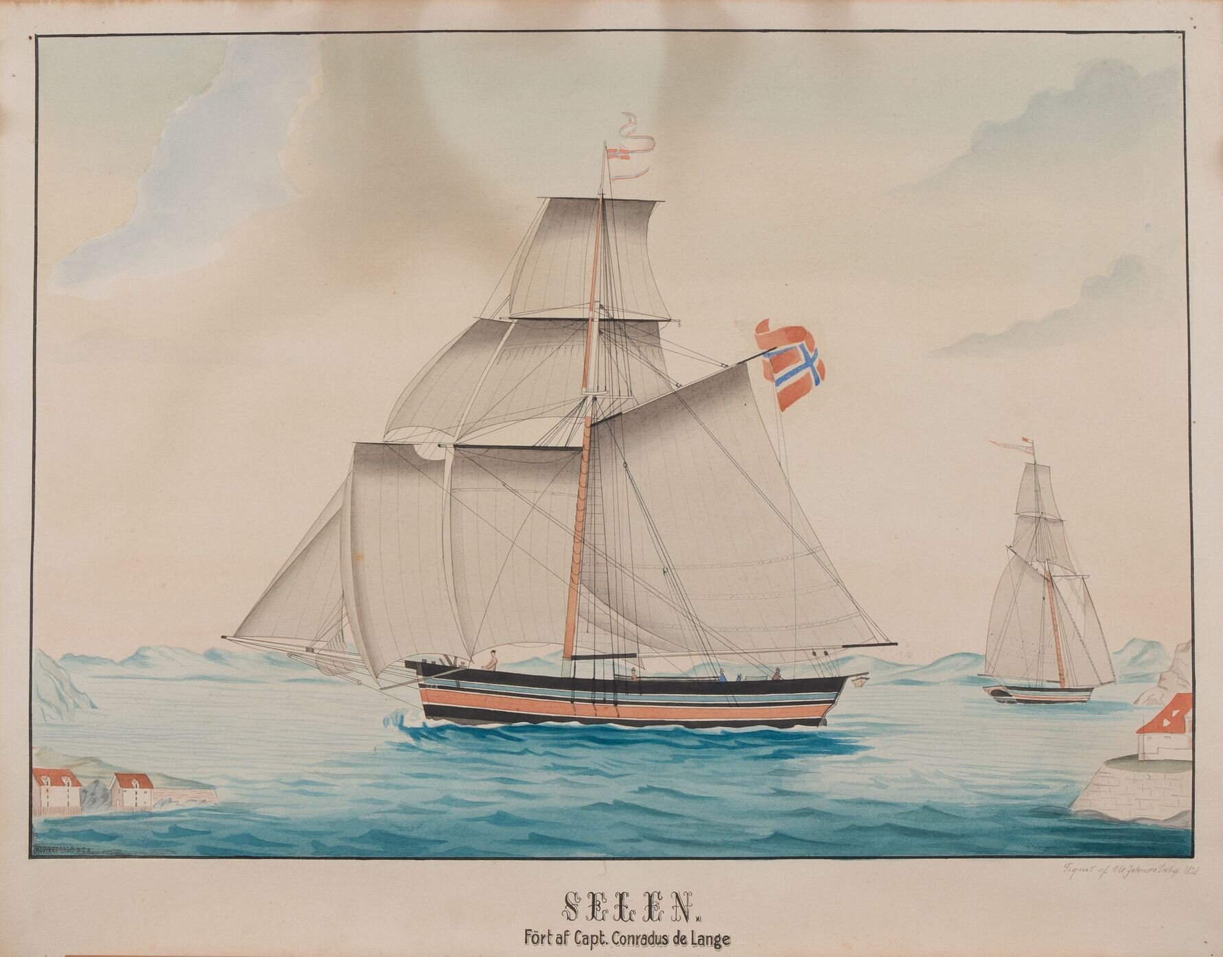 Dette maleriet av sluppen Selen er det nærmeste vi kommer et bilde av Restauration fordi den sluppen aldri selv ble avbildet. Maleriet er blitt brukt som grunnlag for de fleste  illustrasjoner av Restauration. Foto: Stavanger maritime museum
