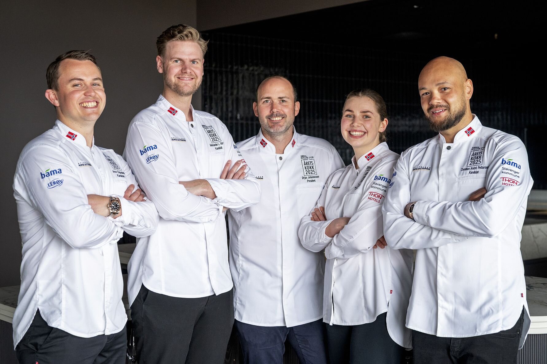 Aron Espeland (til venstre), Aleksander Vartdal, Ørjan Johannessen (styreleder), Eli Anne Sundset og Christian André Pettersen. Foto: Odd Mehus 